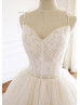 Ivory Lace Tulle Ruffle Cross Back Wedding Dress